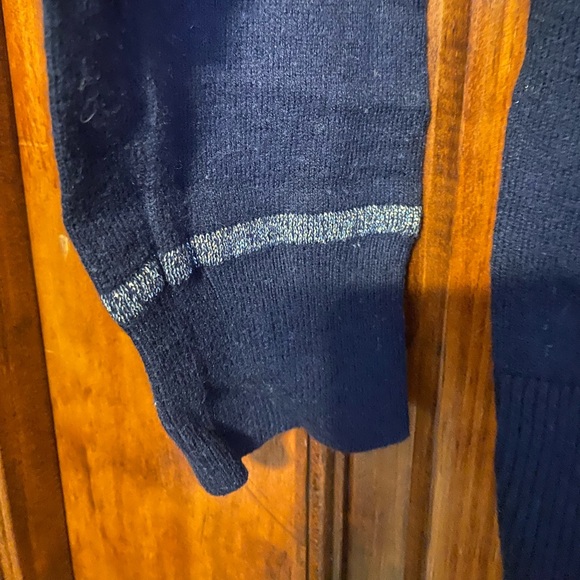 Banana Republic Factory Navy Blue Ruffle Crew Neck Sweater Silver Metallic XS - Picture 4 of 6